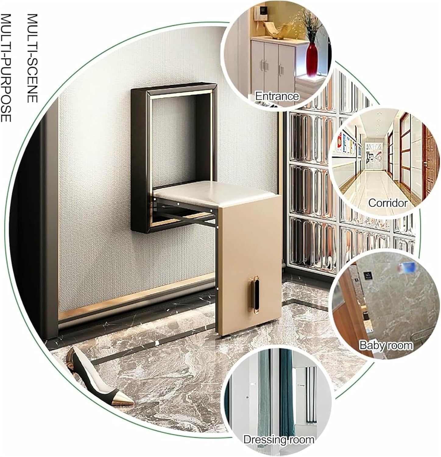 Wall Mounted Folding Entryway Stool - Extra-Wide Shoe-Changing Chair for Living Room, Bedroom, Aisle, Porch, and Bathroom