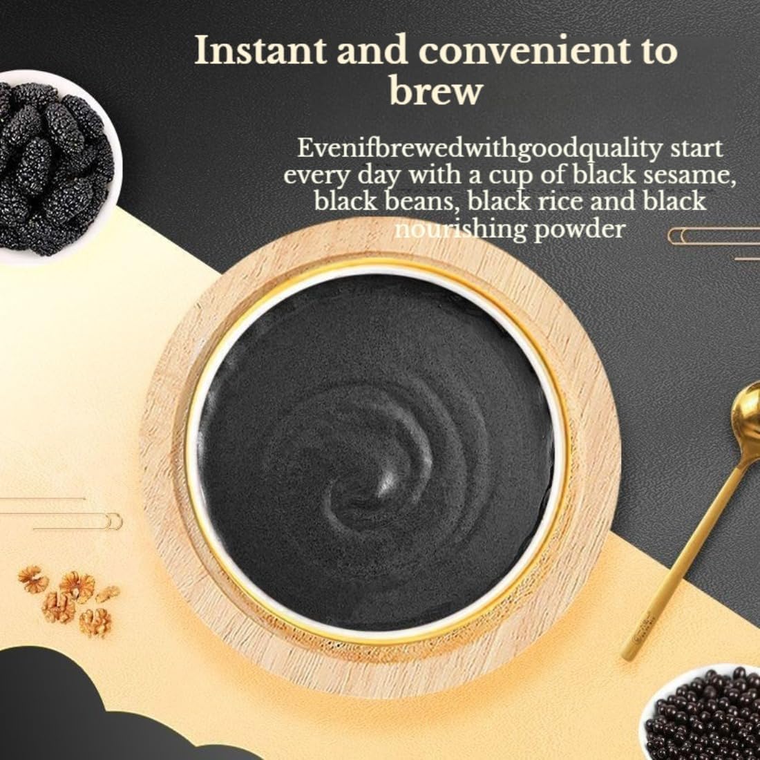 Schwarzer Sesam-Schwarze Bohnen-Schwarzer Reis-Pulver, 600g Glas, Instant nahrhaftes Frühstück, natürlich glutenfrei für Haar & Energie-Boost, ohne Zuckerzusatz, einfach zu mischen