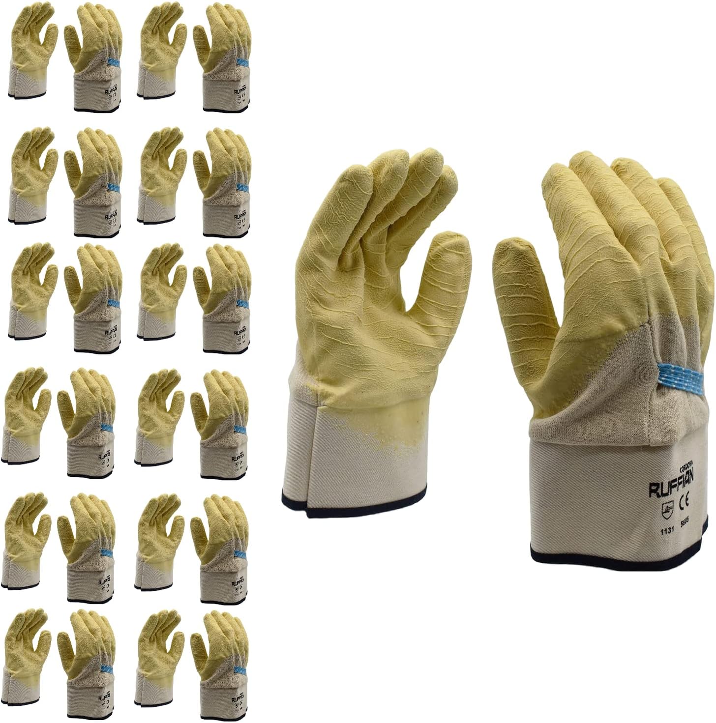 Cordova 5605 Ruffian Premium Rubber Dipped Gloves, Jersey Lined, Crinkle Finish, Safety Cuff, Large, 12-Pack