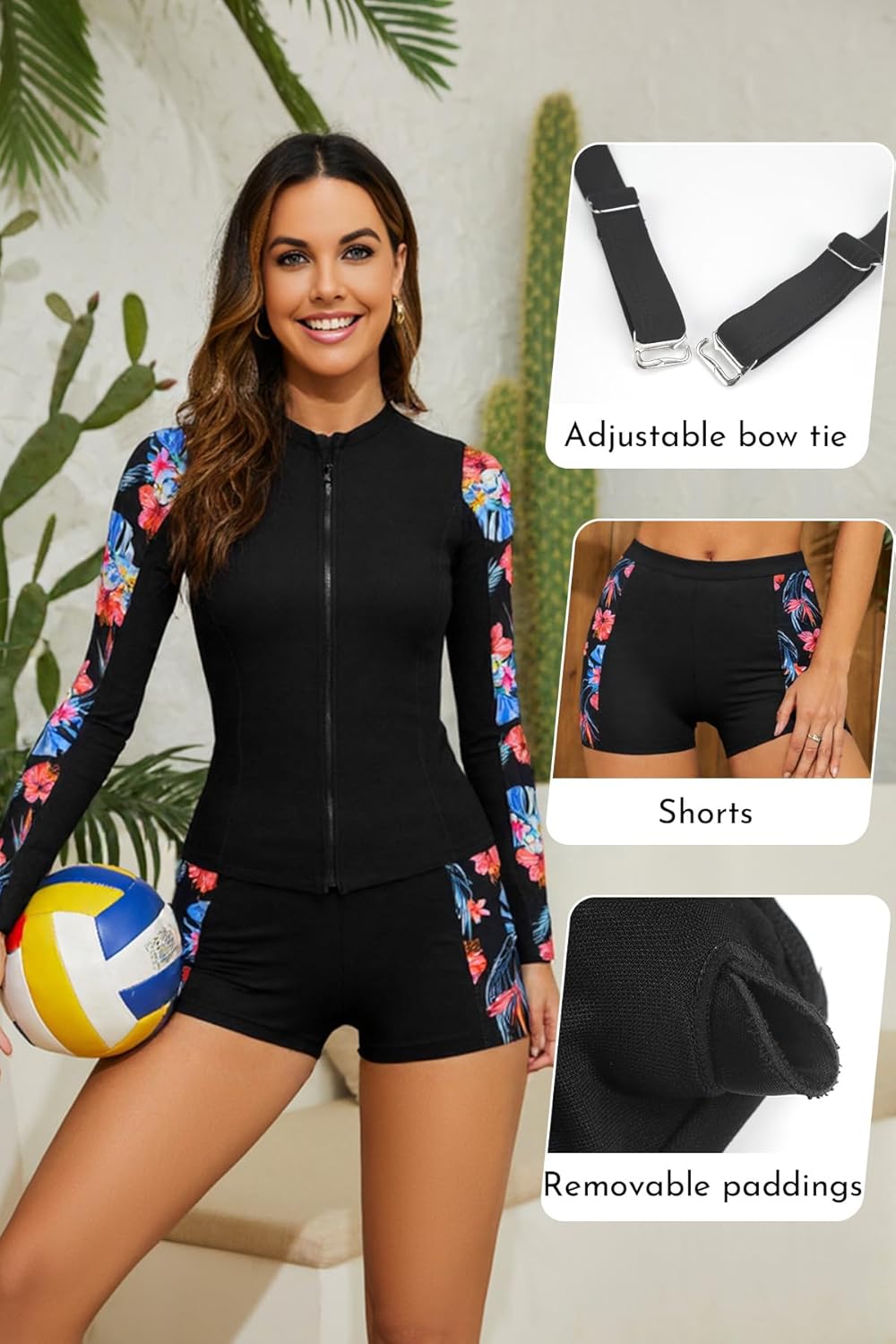 SHEKINI 3 Piece Swimsuits for Women Rash Guard Long Sleeve Swim Shirts Zipper Swimsuit with Boyshort Bathing Suits - Image 6