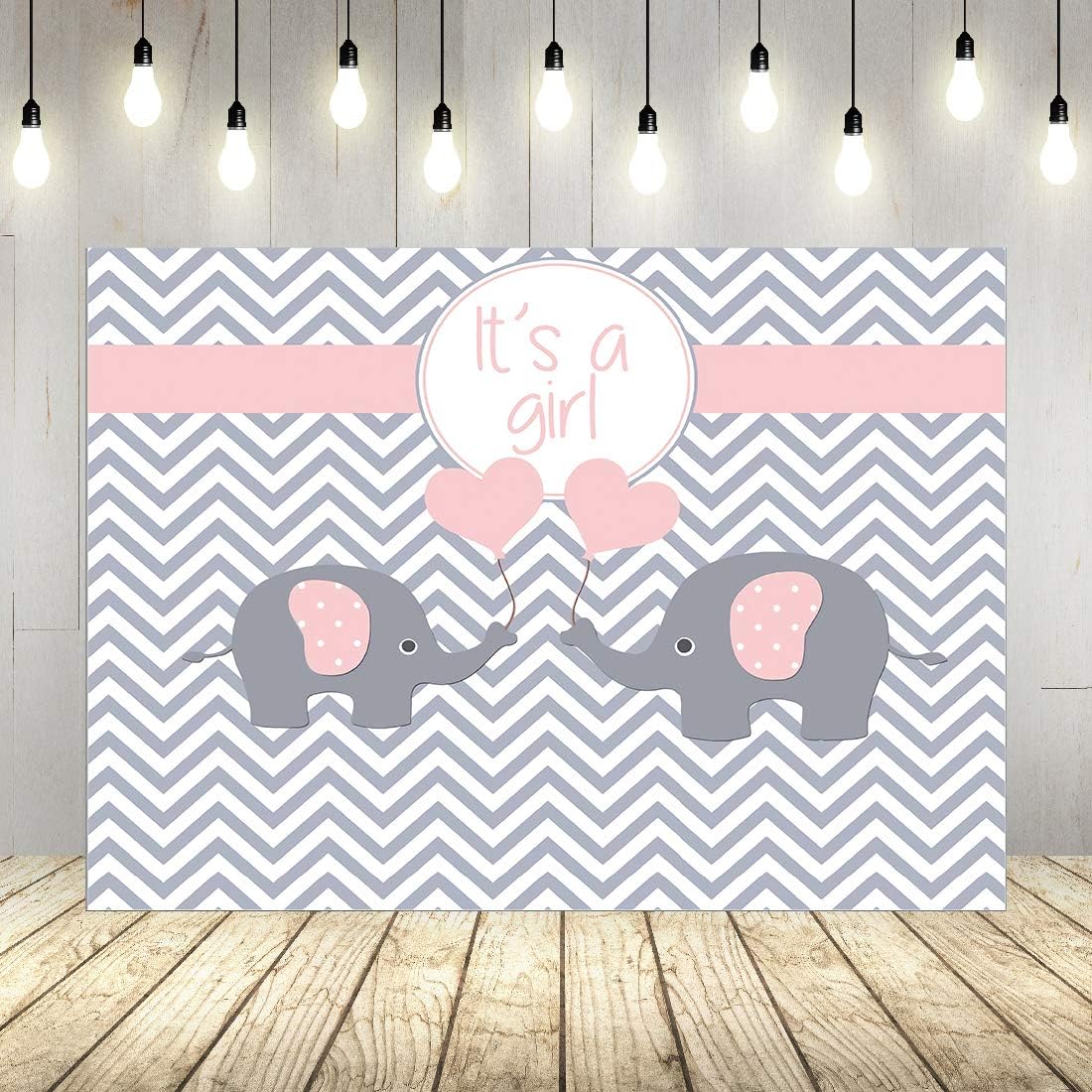 Pink Elephant Twin Girls Baby Shower Backdrop Grey White Wave Love Background Kids Birthday Party Decorations Banner