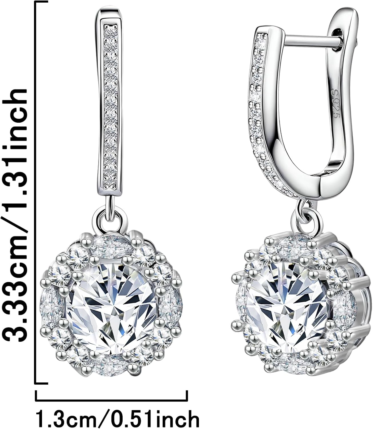 Hoop Earrings with Dangle Charm Sterling Silver Cz Round Dangle Earrings Halo Drop Huggie Hoop Earrings Bridal Wedding Sparkling Crystal Jewelry for Women Mother's Day Gifts for Mom Daughter Wedding - Image 6