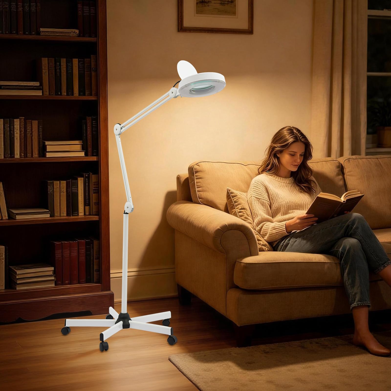 Lampada di ingrandimento a 5 LED, base a 5 ruote, lampada da terra da 24 W