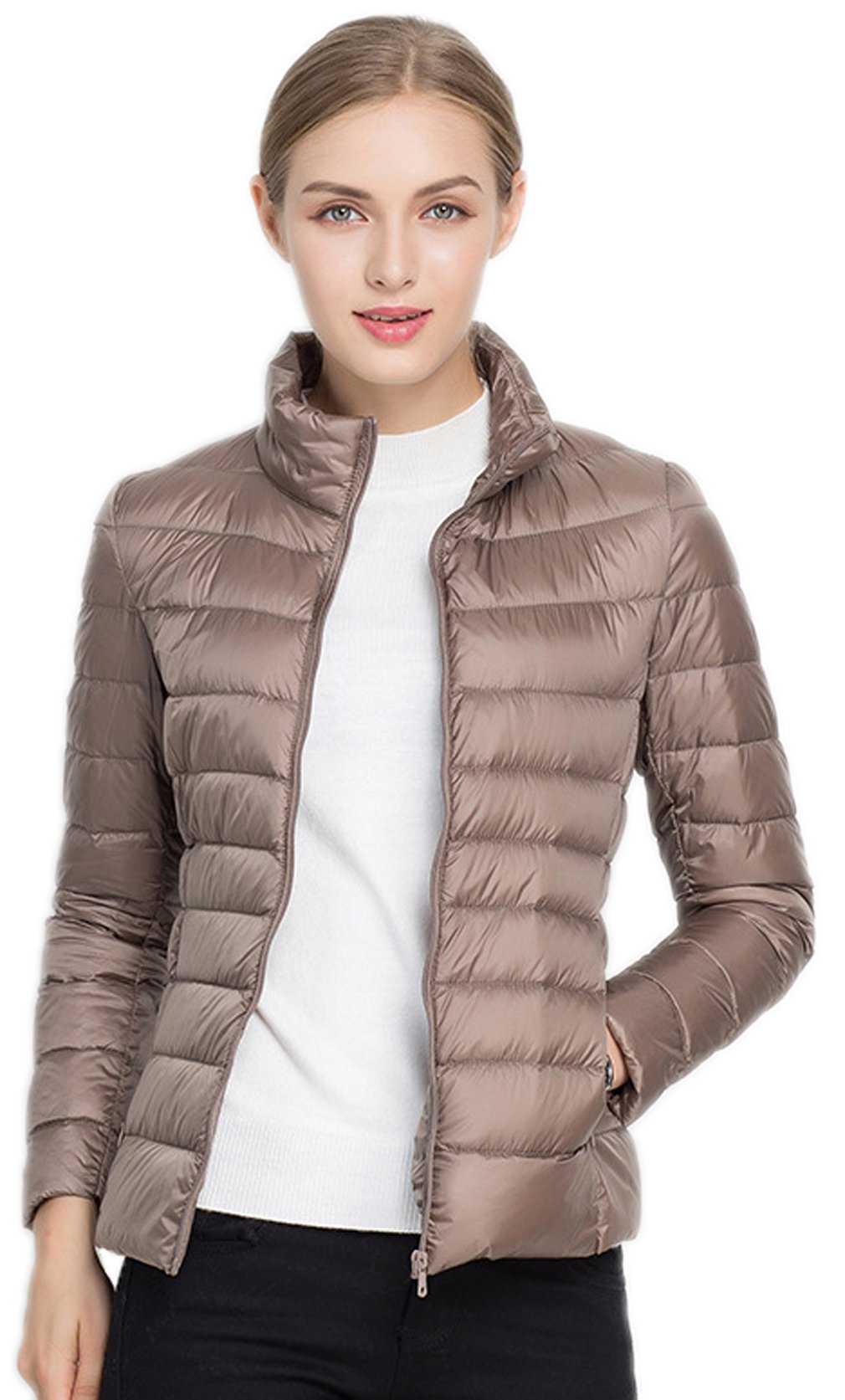 Santimon Donna Giacche Corto Piumino Cappotto Ultraleggeri Trapuntato Packable Inverno Giacca Cachi X-Large