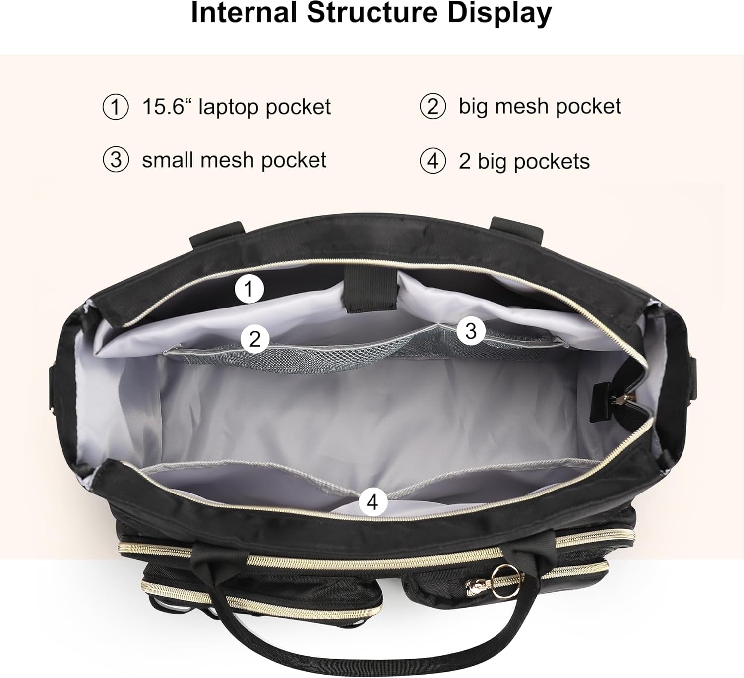 Laptop Tote Bag for Women, 15.6-Inch Teacher Tote Bag with Compartments, Lightweight Nurse Work Bag with Detachable Strap, Black Shoulder Bags for Travel, College, Business Trip