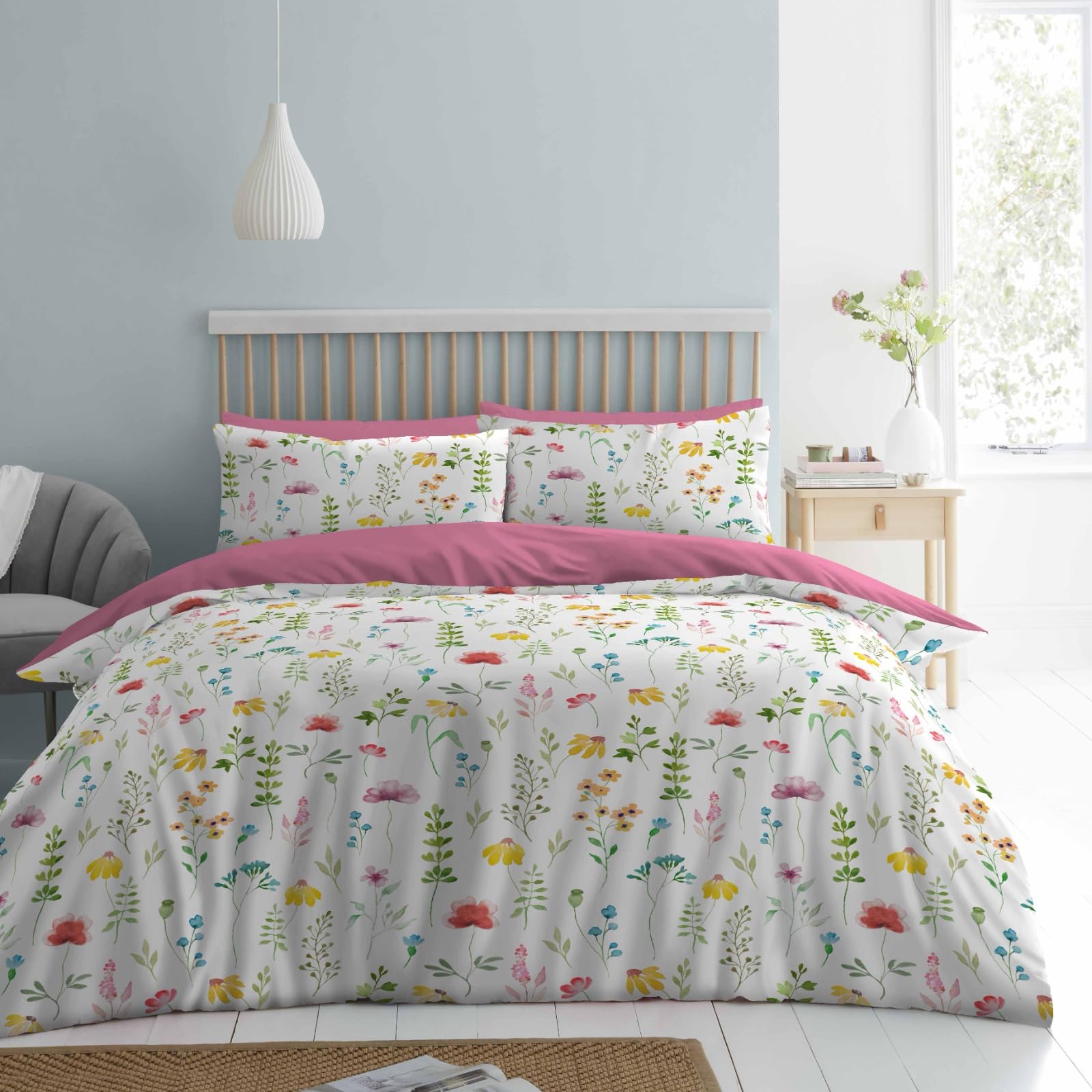 Lions Double Bed Bedding Sets - 100% Polyester Reversible Printed Pattern Quilt Duvet Cover with Pillowcase, Soft Geometric Pattern, Bed Linen, Pink โ image 1