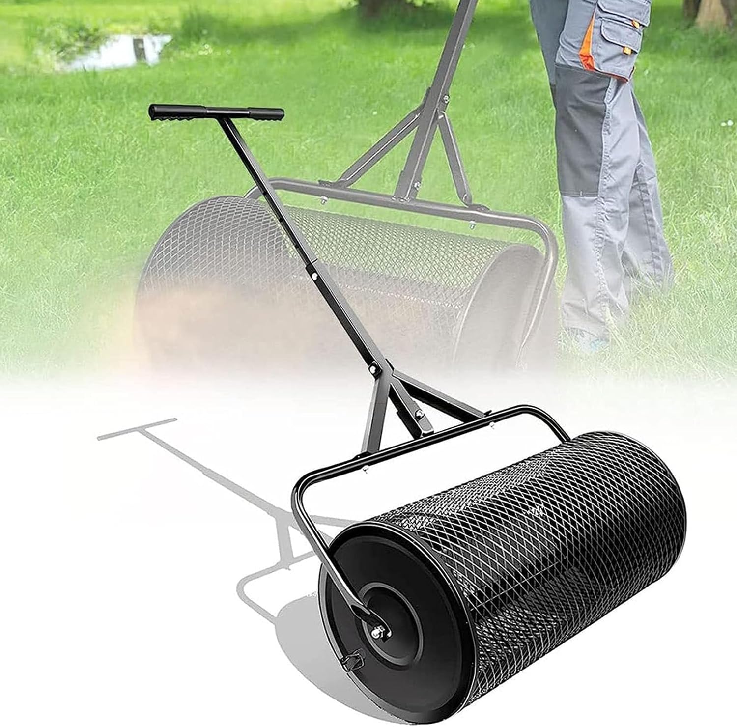Durable Lawn Roller - Lightweight T-Shaped Handle Manure Spreader, Adjustable Top Soil Spreader for Garden Care and Maintenance, Ideal for Easy Lawn and Garden Upkeep