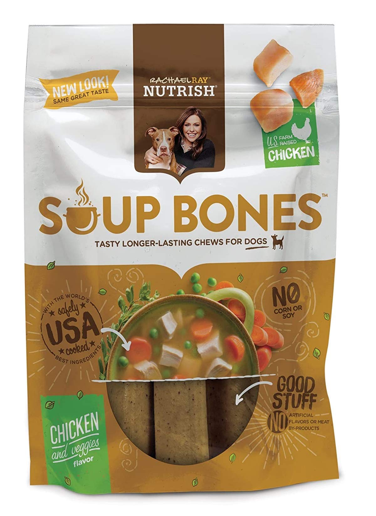 Rachael Ray Nutrish Soup Bones Dog Treats, Real Chicken & Veggies Flavor, 3 Bones, 6.3 Ounces