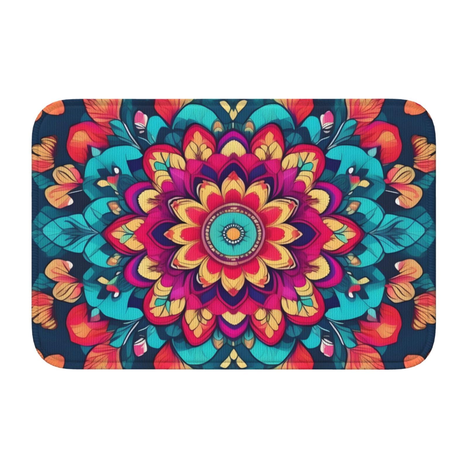 Tapis de sol de qualité supérieure fleurs mandala colorées avec ourlet Lock Edge