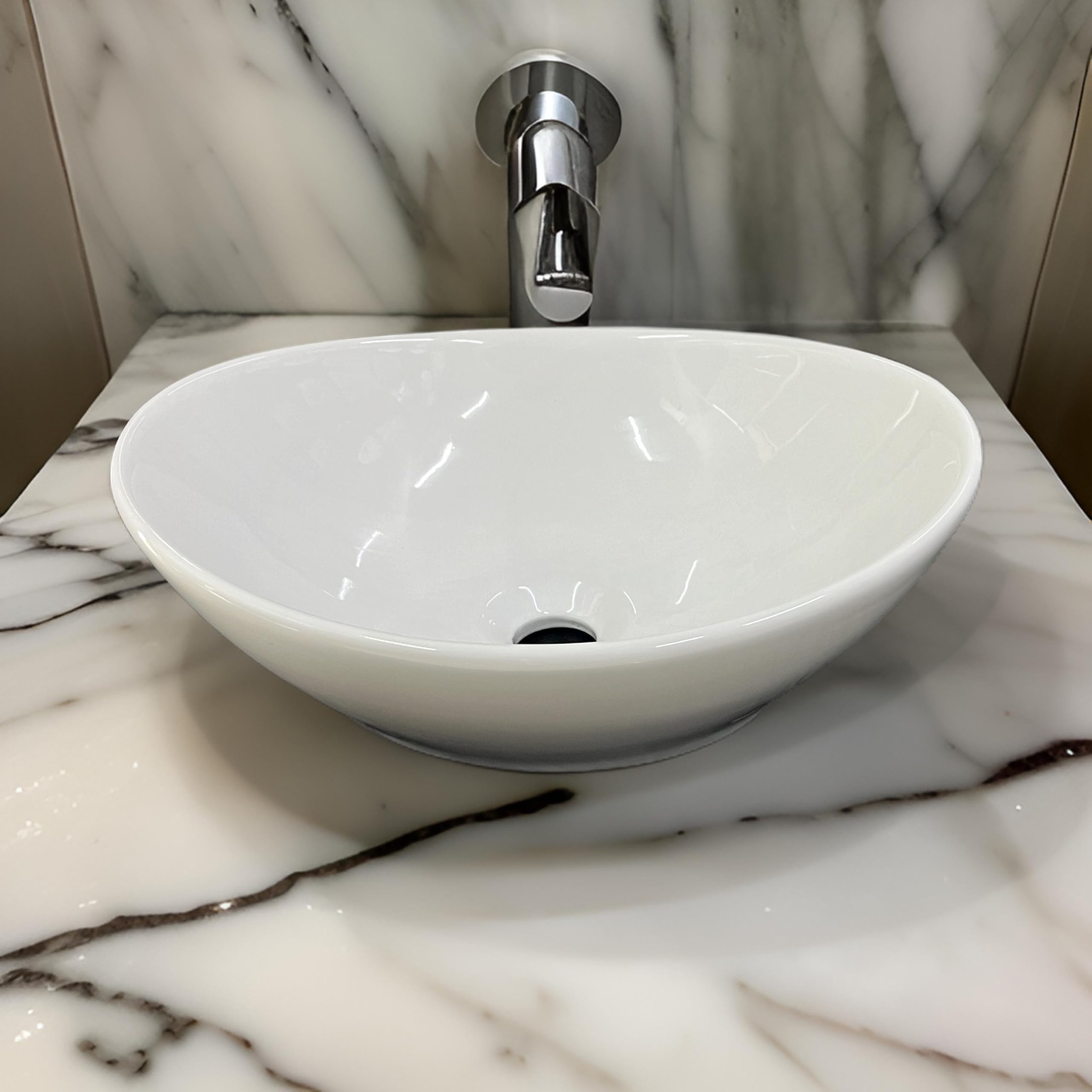 SEA SHORE White Imported Ceramic Table Top White Wash Basin For Bathroom | Over Counter Top Wash Basin For Living Room | White Washbasin Countertop Slim rim Vessel Sink (VOYOGAR) (B0DC3LNK7L) Amazon Price History, Amazon Price Tracker