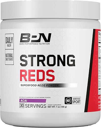 BARE PERFORMANCE NUTRITION, BPN Strong Reds Go Packs - Paquetes de mezcla de bebidas en polvo de fresa, superalimentos rojos, 20 porciones