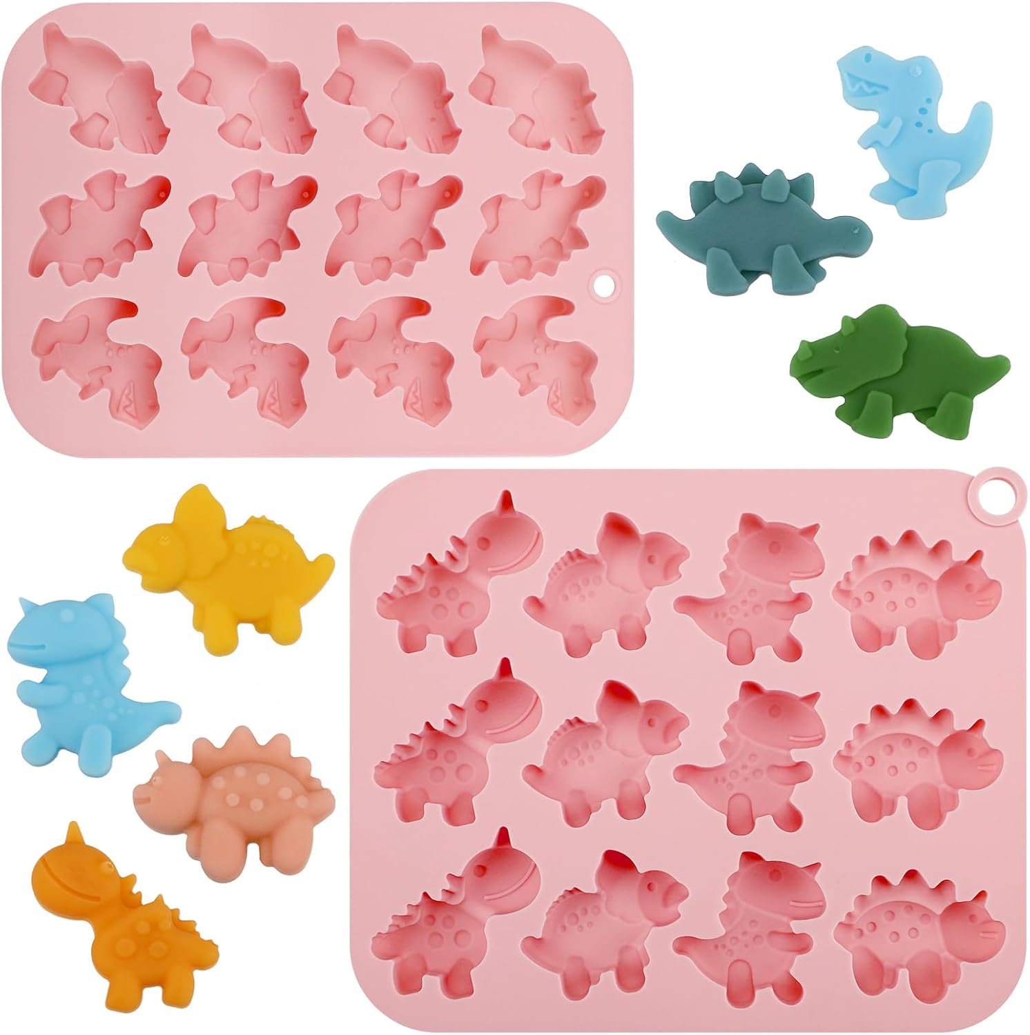 Beasea Chocolate Molds Silicone, 2pcs Mini Cute Dinosaurs Candy Ice Cube Making Silicone Mold for Baking Freezer Molds Small Tiny Nonstick Crafting Handmade Sheets Trays Mats
