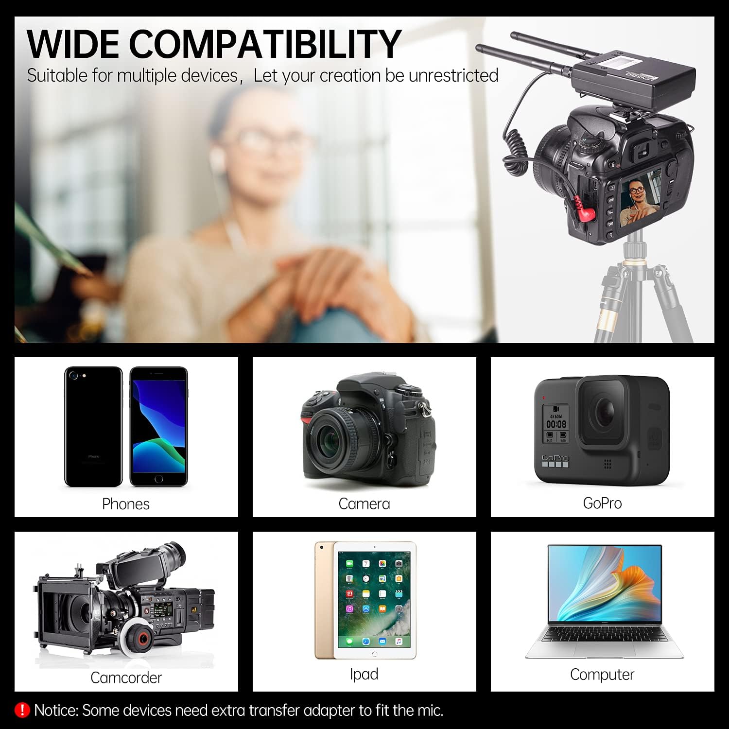 LENSGO UHF Wireless Lavalier Microphone,LWM-338C Metal Professional Lapel Microphone 492FT with Real-Time Monitor for Camera Camcorder Smartphone Tablet PC Video Recording Interview