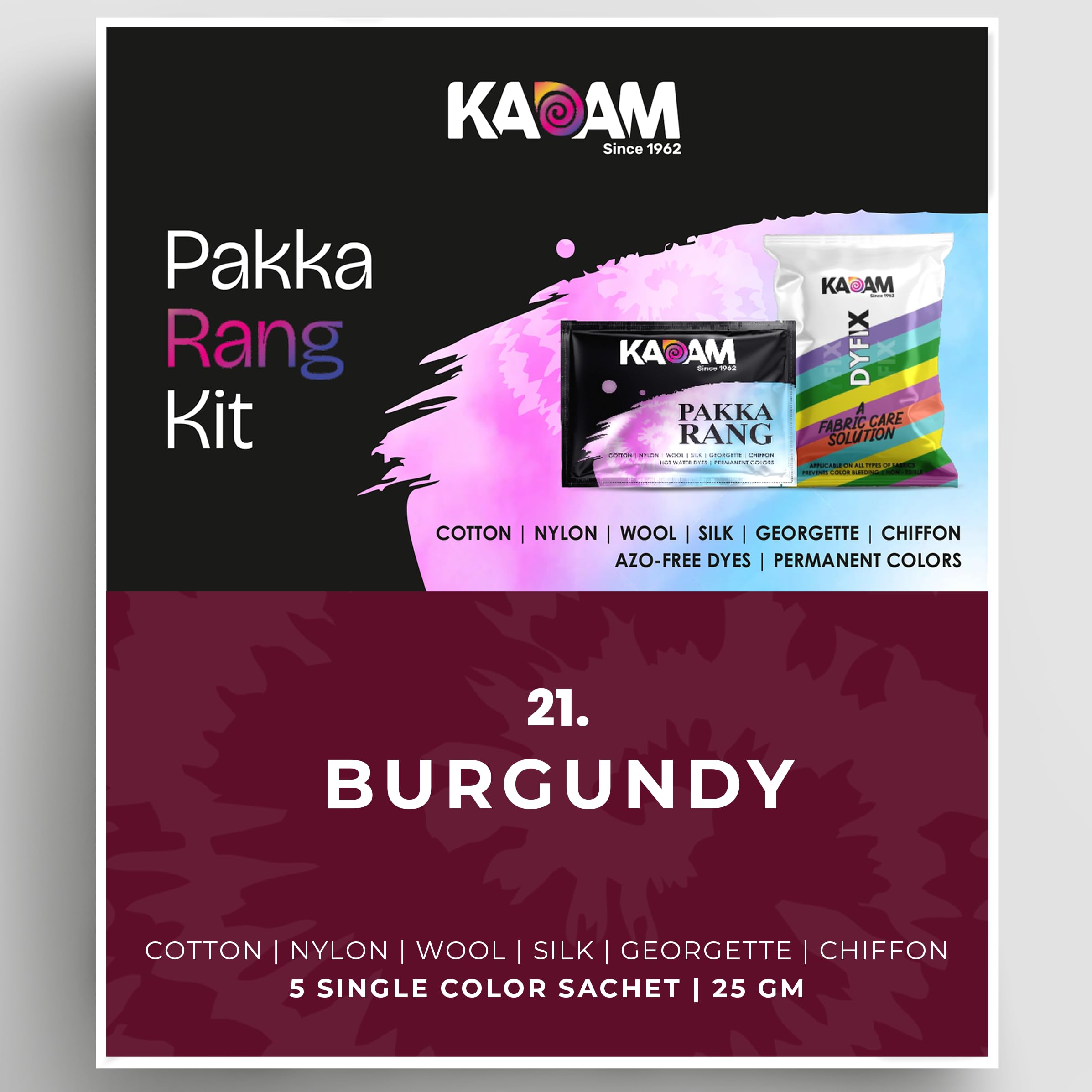 Kadam Pakka Rang Fabric Dye Colour | 25g Pack | Includes DyFix Color Fixer | Permanent Fabric Dyes for Old Faded Jeans and Clothes (Burgundy)-image-9
