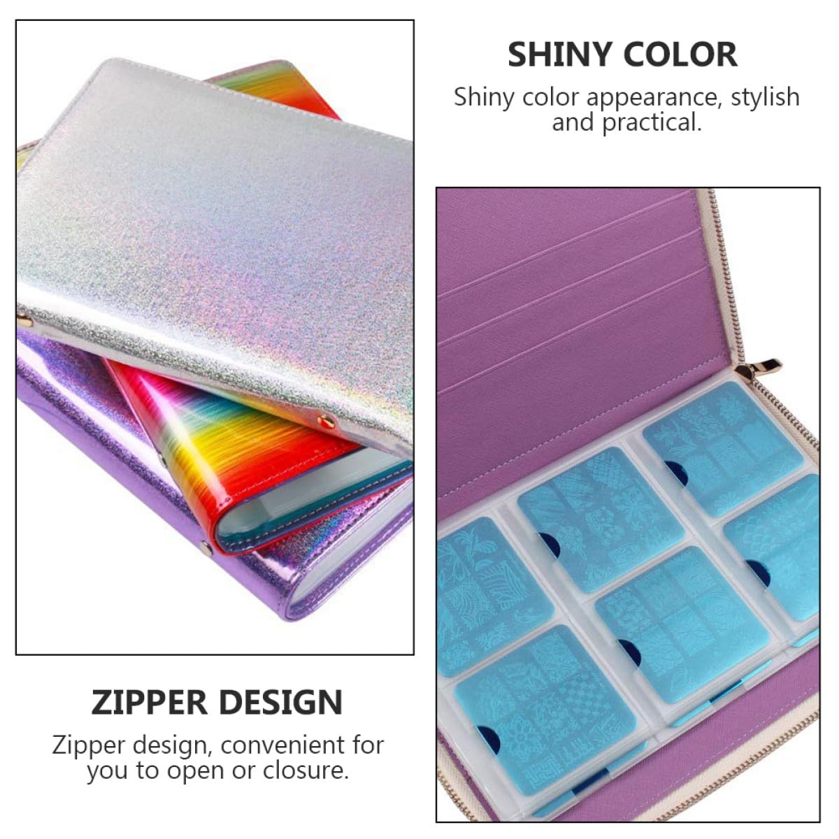 IMIKEYA Bolsa Cremallera para Placas de Estampado de Uñas Estuche Multifuncional para Plantillas Cuadradas de Manicura Soporte Práctico para Almacenamiento de Moldes de Arte de Uñas
