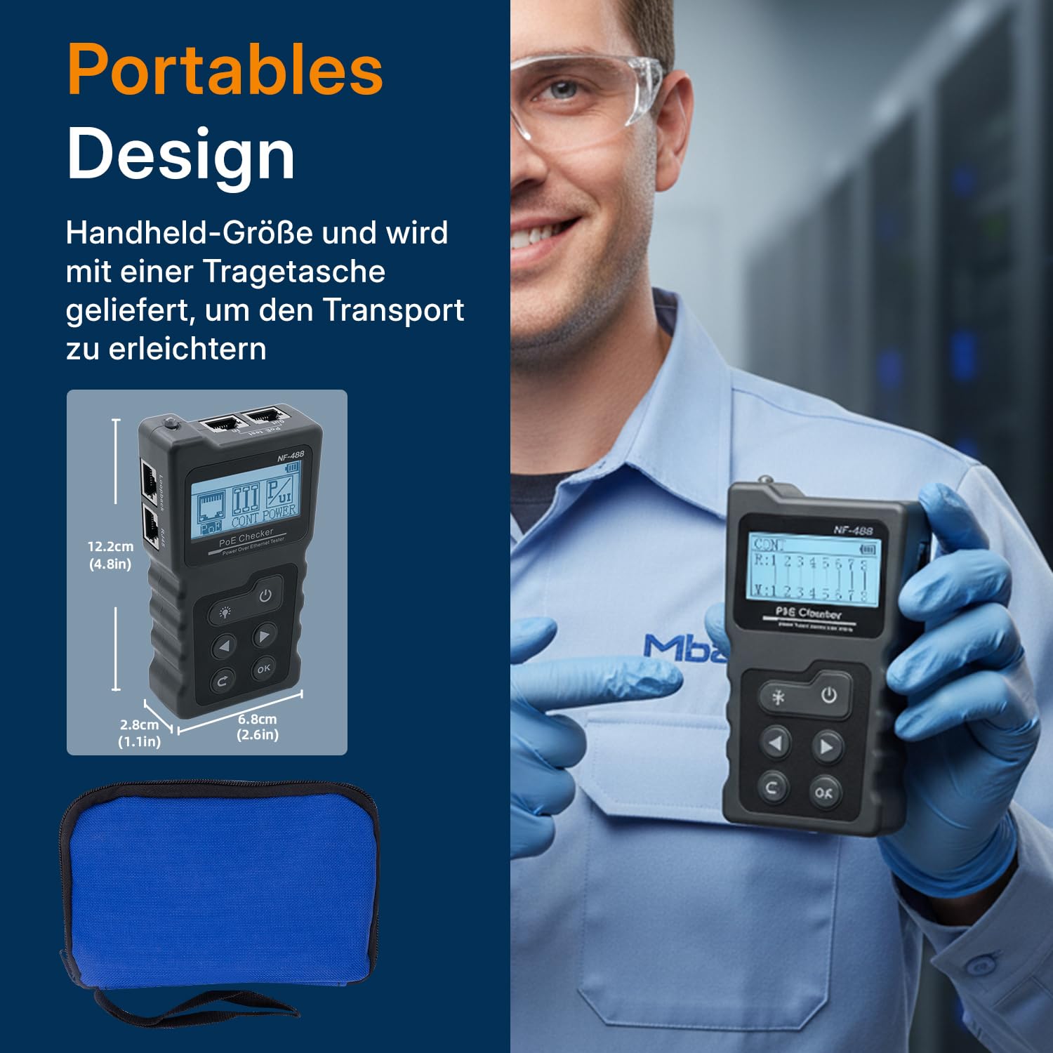 Mcbazel Netzwerk RJ45 Tester mit LCD Display, Netzwerk Kabeltester mit POE-Funktion