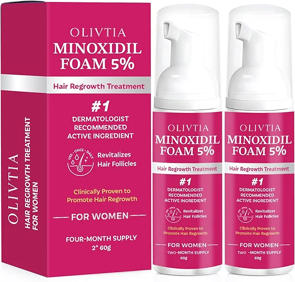 5% Minoxidil Foam for Women Hair Growth: Extra Strength Hair Regrowth Treatment – Revitalize Hair Follicles & Regrow Thicker, Fuller Hair – Hair Loss Solution-2pack