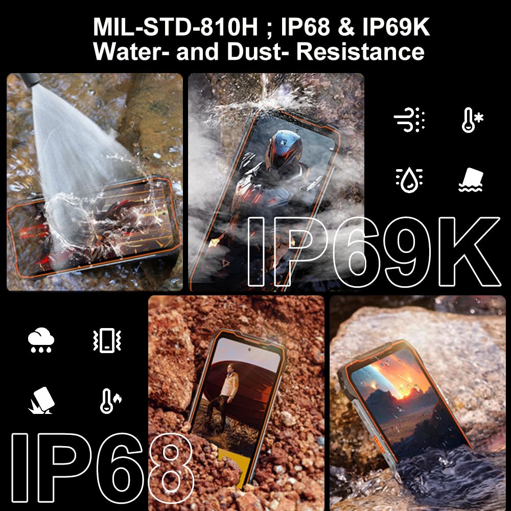 Blackview 5G Téléphone Portable Incassable, 24Go+256Go/2To Telephone AI Android 15, 6.78" FHD+, 50MP AI Caméra, 7500mAh Smartphone Incassable Etanche, 4G&5G,NFC,OTG,GPS,Gemini AI 2.0, Orange