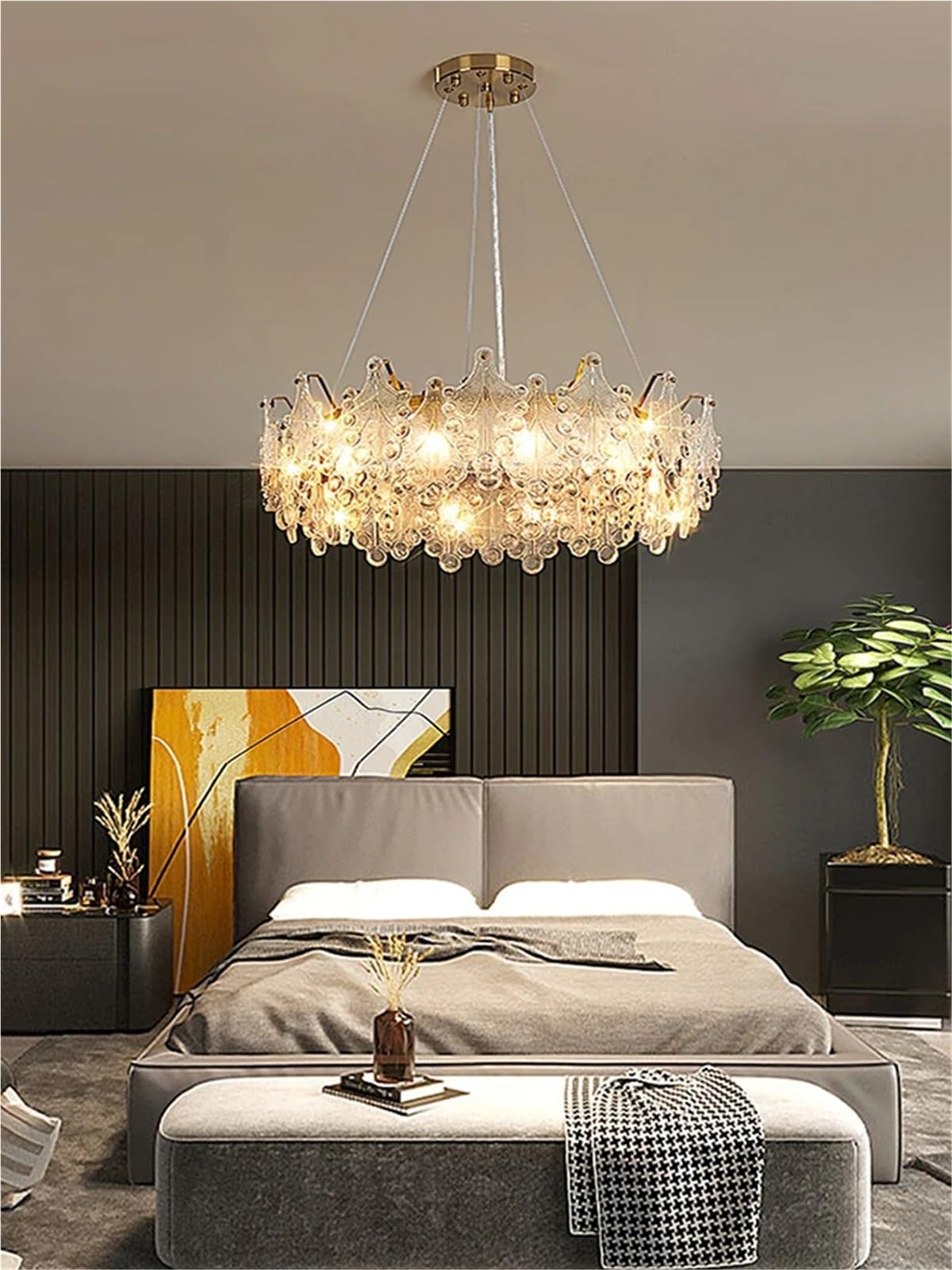 THKSGIV Chandeliers Crystal Ceiling Lights Exquisite Glass Leaves New Lustre Led Round Hanging Lamps For Home Decoration Living Room,For