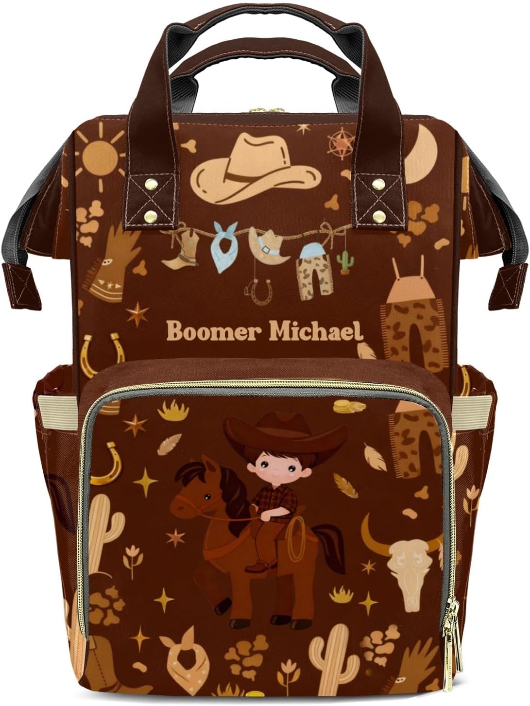Personalized Diaper Bag Backpack Name Cowboy Western Life Wild Functional Waterproof Bag: Gift for Moms, Dads