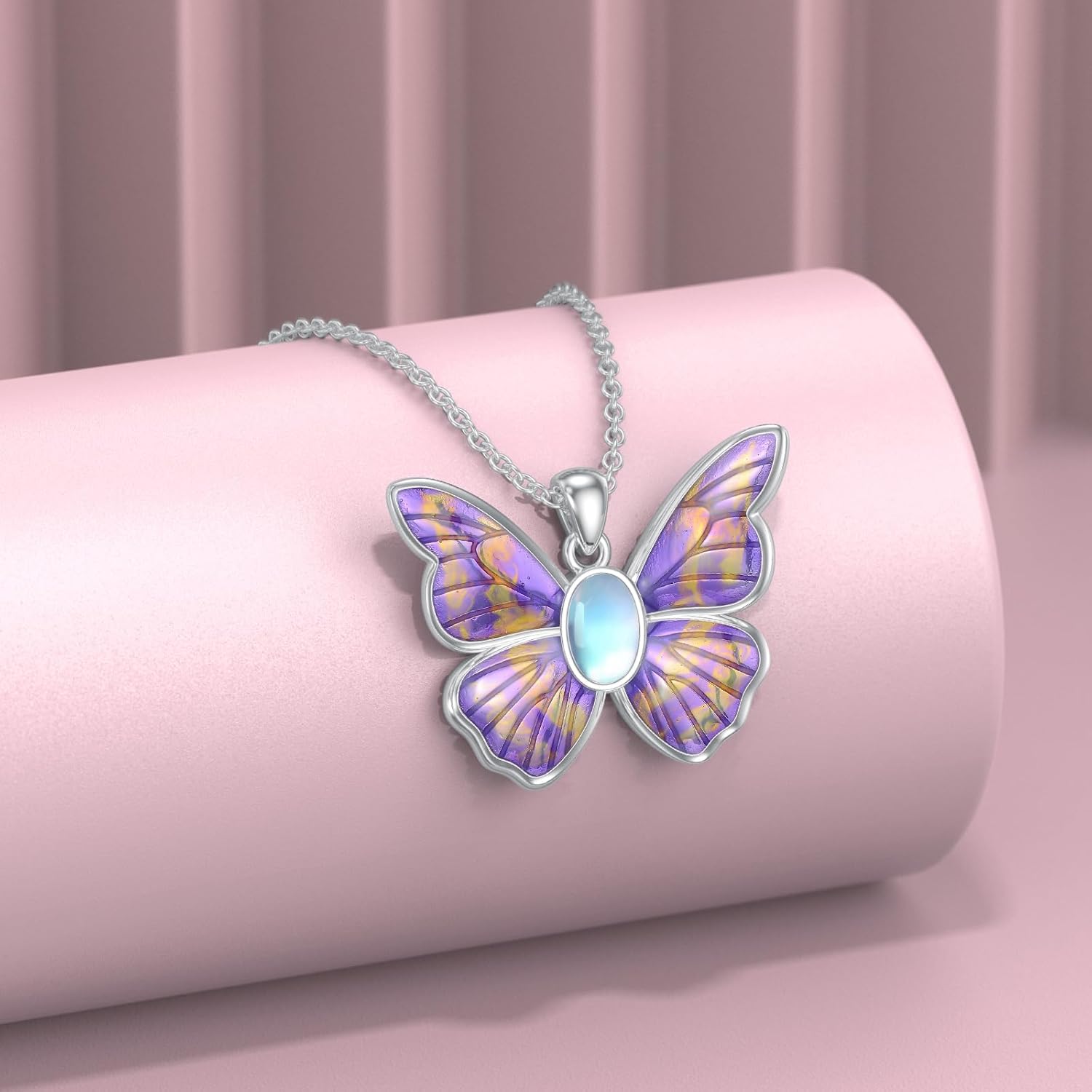 Butterfly Necklace for Women 925 Sterling Silver Moonstone Purple Butterfly Pendant Ladies Jewelry Gifts - Image 3