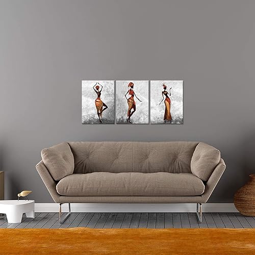 Miniatura 5 de DuoBaorom 3 piezas de arte de pared afroamericano abstracto, niña negra, tribu étnica africana, damas, bailarinas, pintura sobre lienzo para