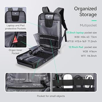 MARK RYDEN Laptop Backpack for Men, Hard Shell Anti-Theft Backpack with TSA Approved Lock and USB Charging Port, Business Backpack for Working, Commuting