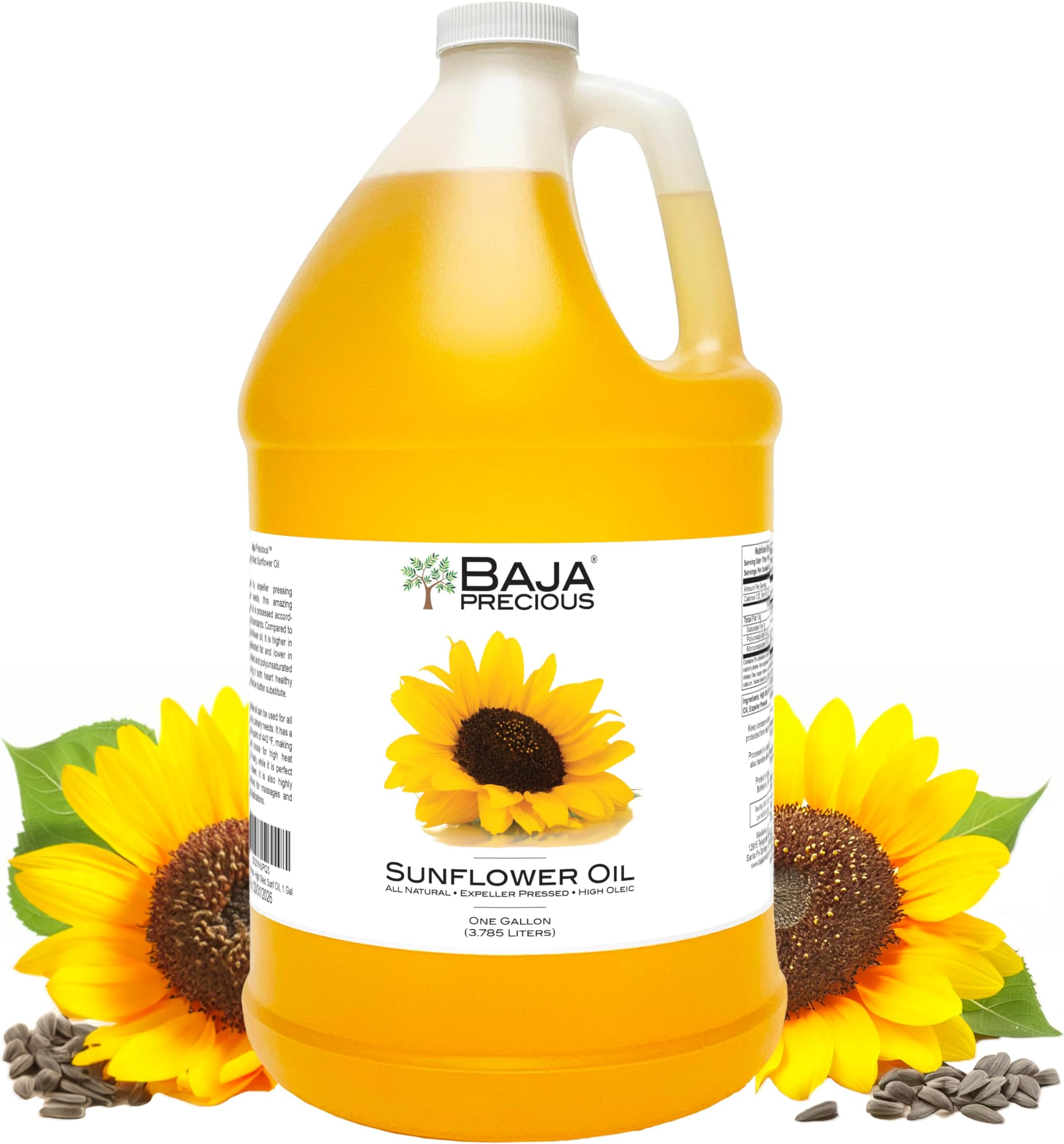 Baja Precious - High Oleic Sunflower Oil, 1 Gallon Jug - Expeller Pressed, Wonderful in the Kitchen, Amazing on Your Skin and a Million Other Uses, Bottled in the USA