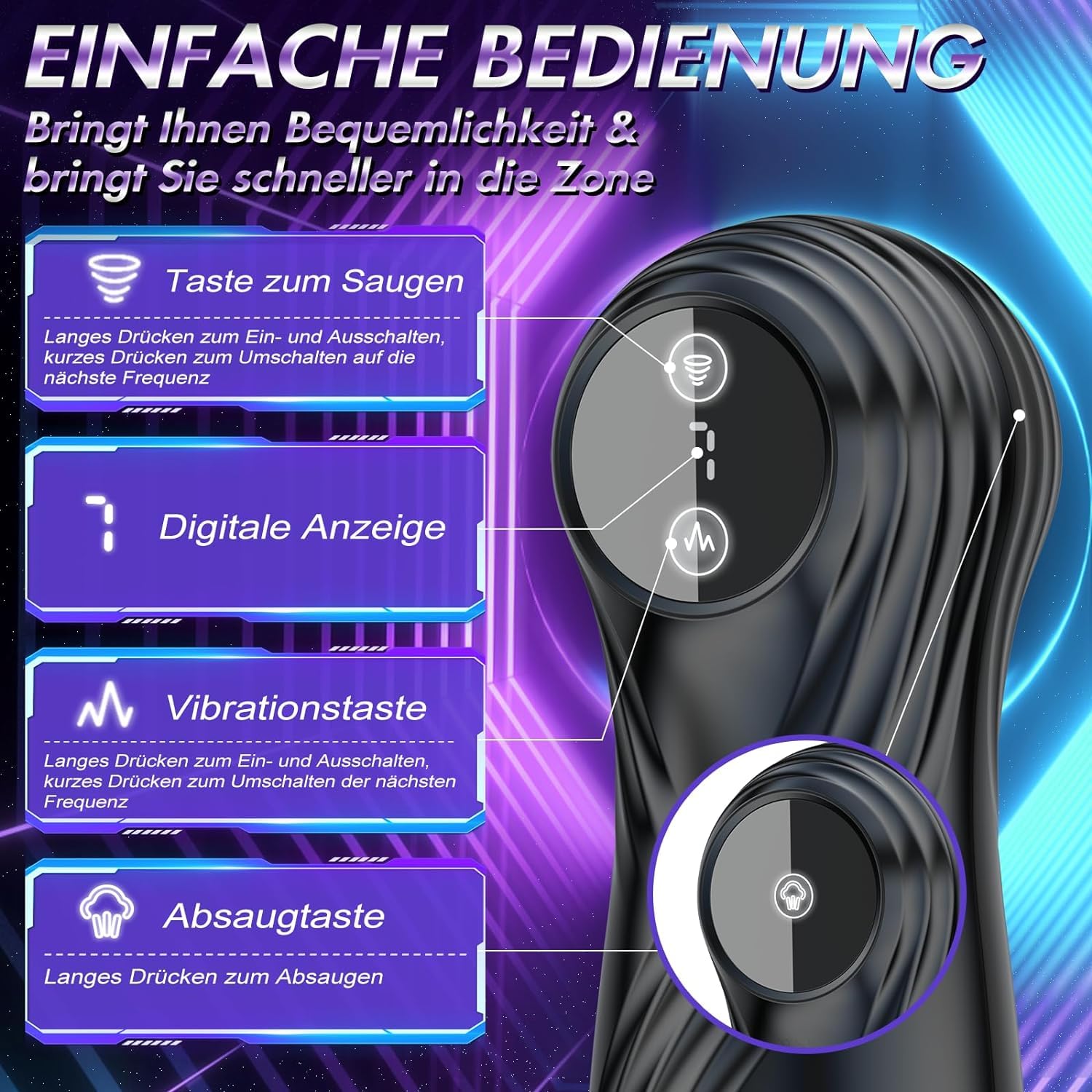 Generico Giocattoli Sessuali Che Si Masturbano per Uomini Elettrici con 7 modalità di Aspirazione E modalità di Vibrazione, Display LCD Tascabile Figa Pompino Vibratore del Pene Anelli del Pene