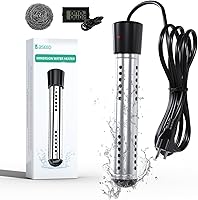 BSEED 2000W Immersion Water Heater: Fast Portable Electric Heater with 304 Steel Guard & LCD Thermometer for Camping, Baths & Pools