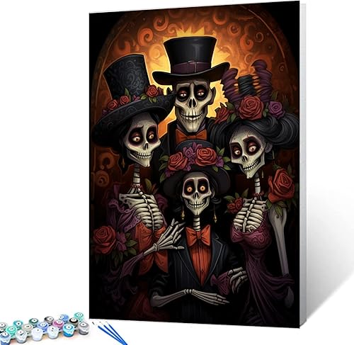 Miniatura 1 de Tucocoo Pintura por números para principiantes, esqueleto familiar, pintura por números sobre lienzo, fácil de pintar, obra de arte del día de los