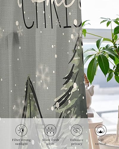Miniatura 4 de Cortinas transparentes para árbol de Navidad nevado de 39 pulgadas de largo, juego de 2 paneles de cortinas para cocina, dormitorio, sala de estar,