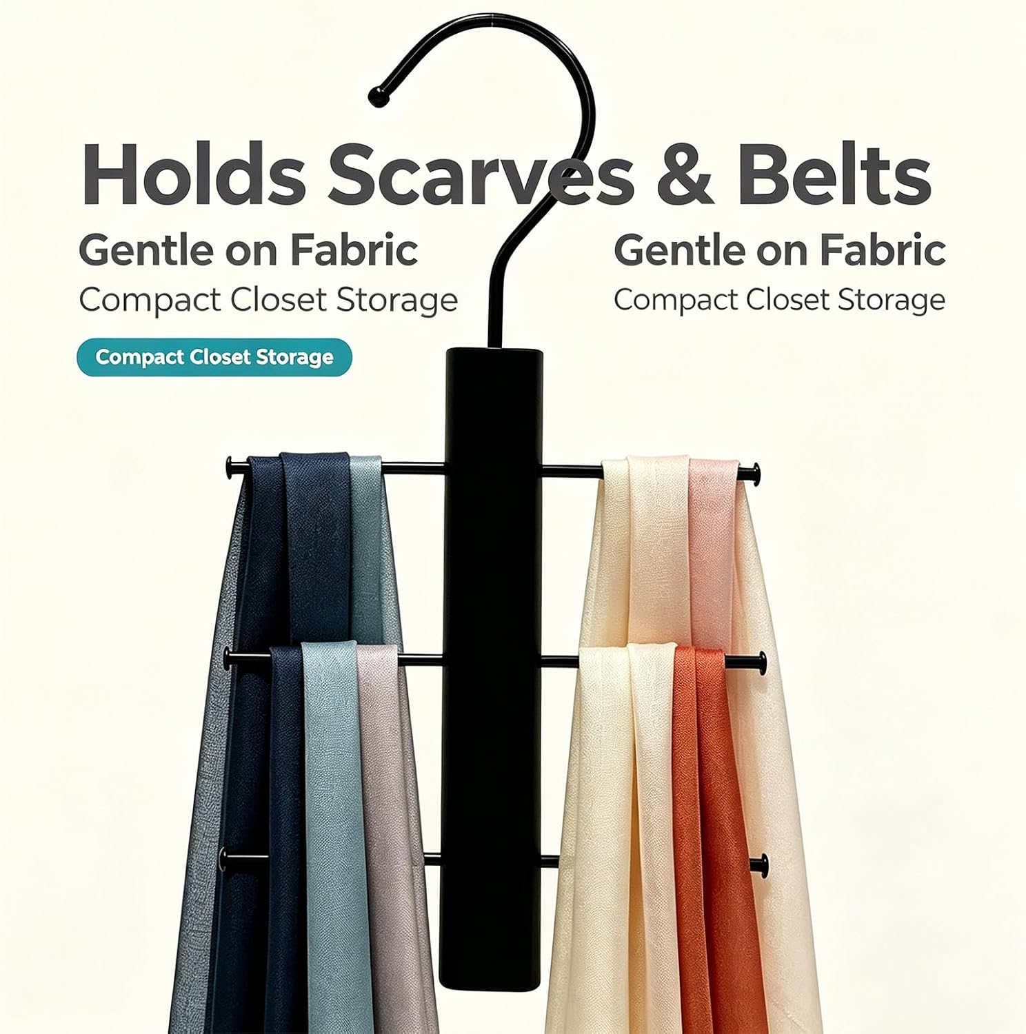 3 Pack Black Scarf & Tie Organizer – Premium Wooden Space-Saving Hanger with 360° Swivel Hook for Silk Scarves, Neckties, Bandanas, Belts, Accessories – Closet, Wall, Storage Rack