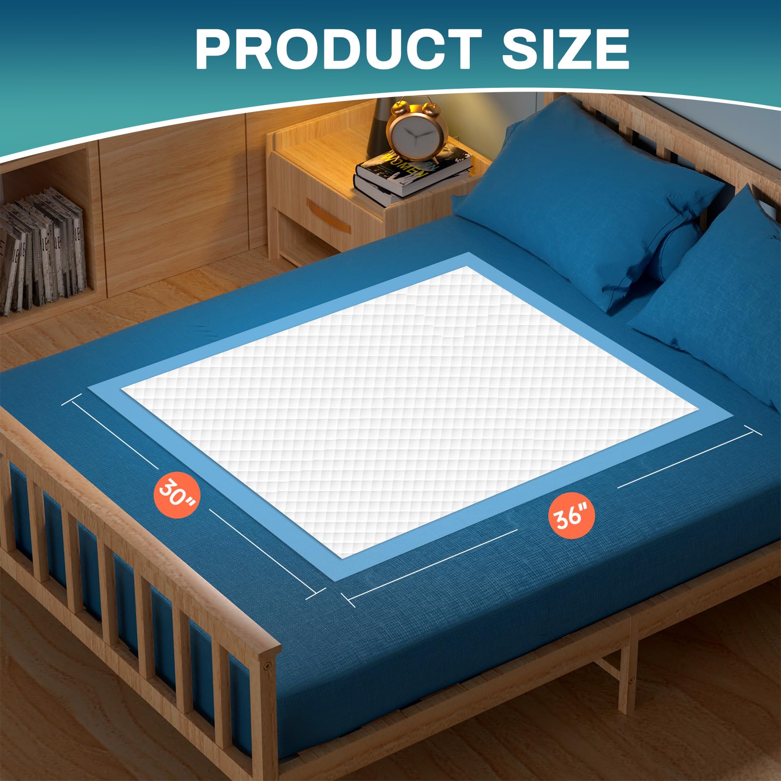 AAY Almohadillas de cama desechables de 30 x 36 pulgadas (100 unidades), almohadillas desechables extra grandes de súper absorción para incontinencia, almohadillas protectoras a prueba de fugas para