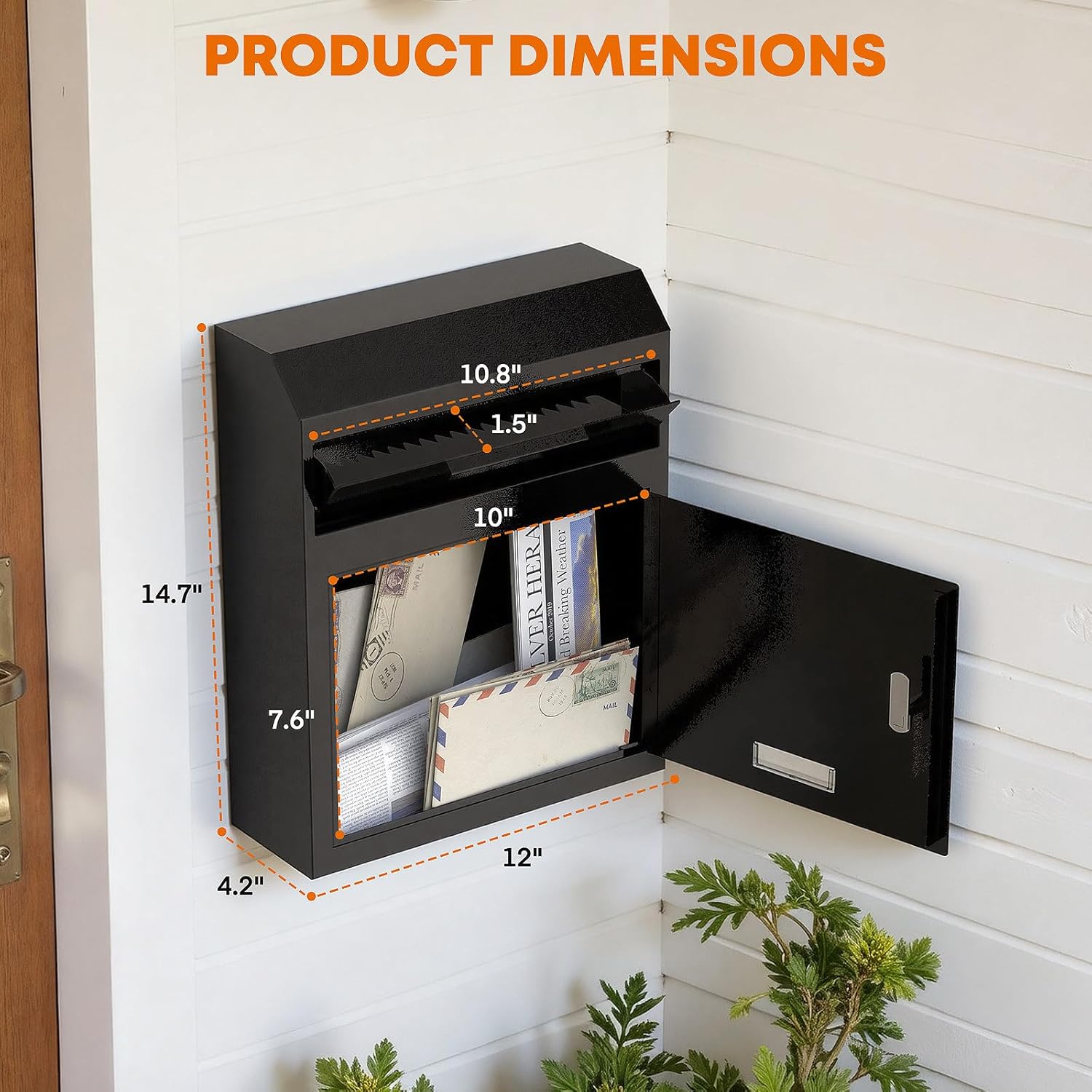 Wall Mounted Locking Mailbox – Heavy Duty Key Drop Box with Anti-Theft Design for Rents Cash Mails Deposits Checks Envelopes – Ideal for Home, Office, School, 12"W x 4.25"D x 14.75"H (Black)