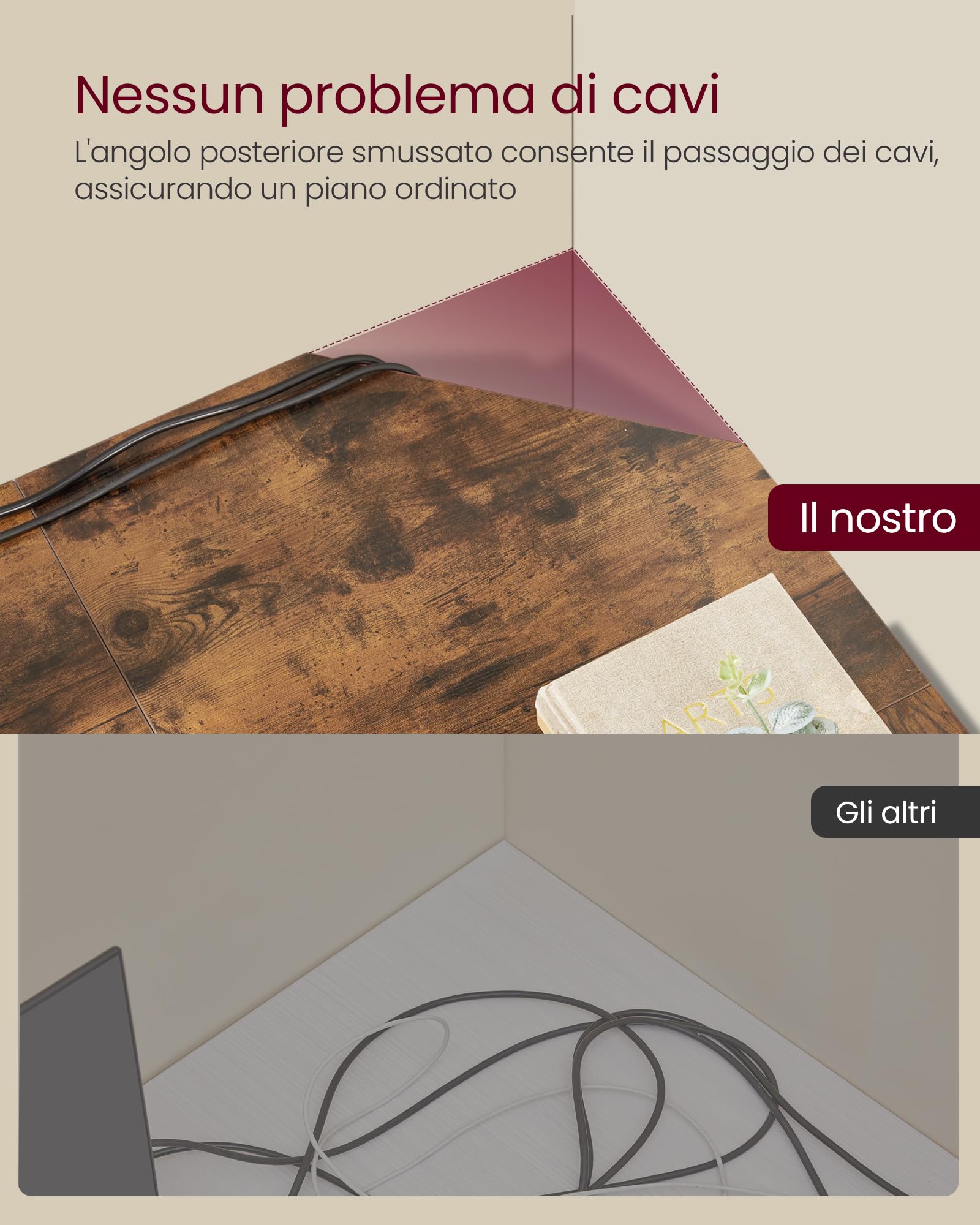 VASAGLE Scrivania per Computer a Forma di L, 140 x 140 x 76 cm, Scrivania ad Angolo, per Ufficio Studio, Marrone Vintage e Nero Inchiostro LWD73XV1