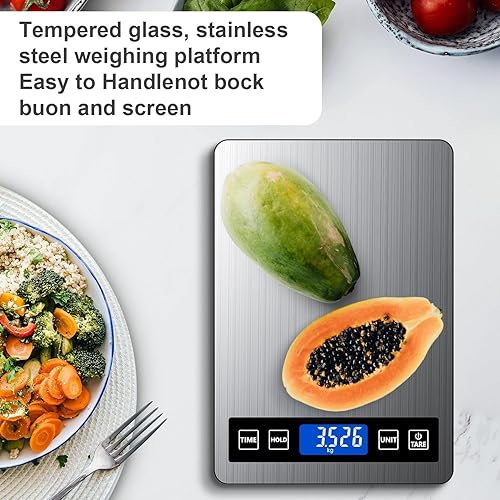 Miniatura 2 de Báscula de alimentos recargable, báscula digital de cocina de 22 libras, pesa gramos y onzas con temporizador y función de retención para cocinar