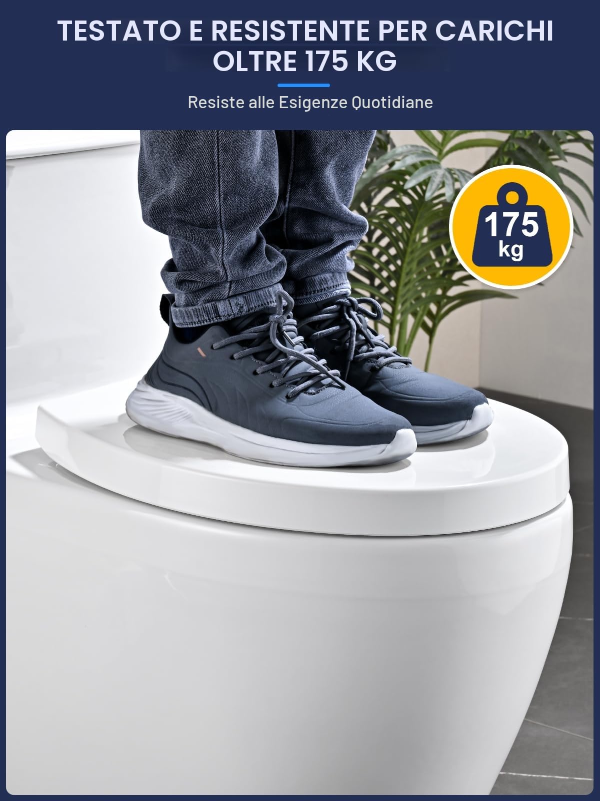 Tavoletta WC Universali O Forma, YEAUPE PRO Copriwater, Sedile WC Chiusura Ammortizzata con Sgancio Rapido a un Pulsante, Plastica Facile da Pulire, Bianco, 44,6 x 37,2 x 4,3 cm