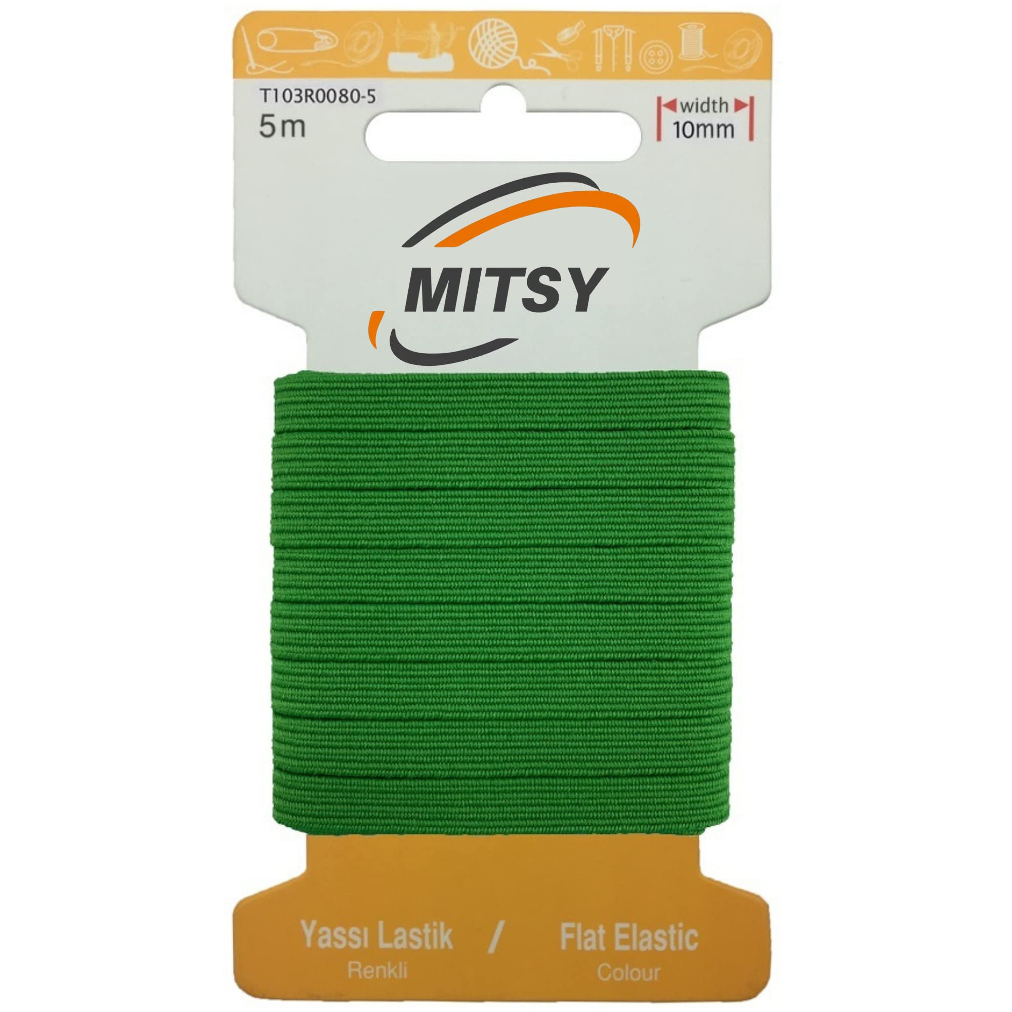MITSY Reißfeste Gummiband Gummibänder zum Nähen Breit 10 mm 5 m Grün Stark Gummilitze für Hosengummi Haushalt DIY Handwerk Stoffe zum Nahen