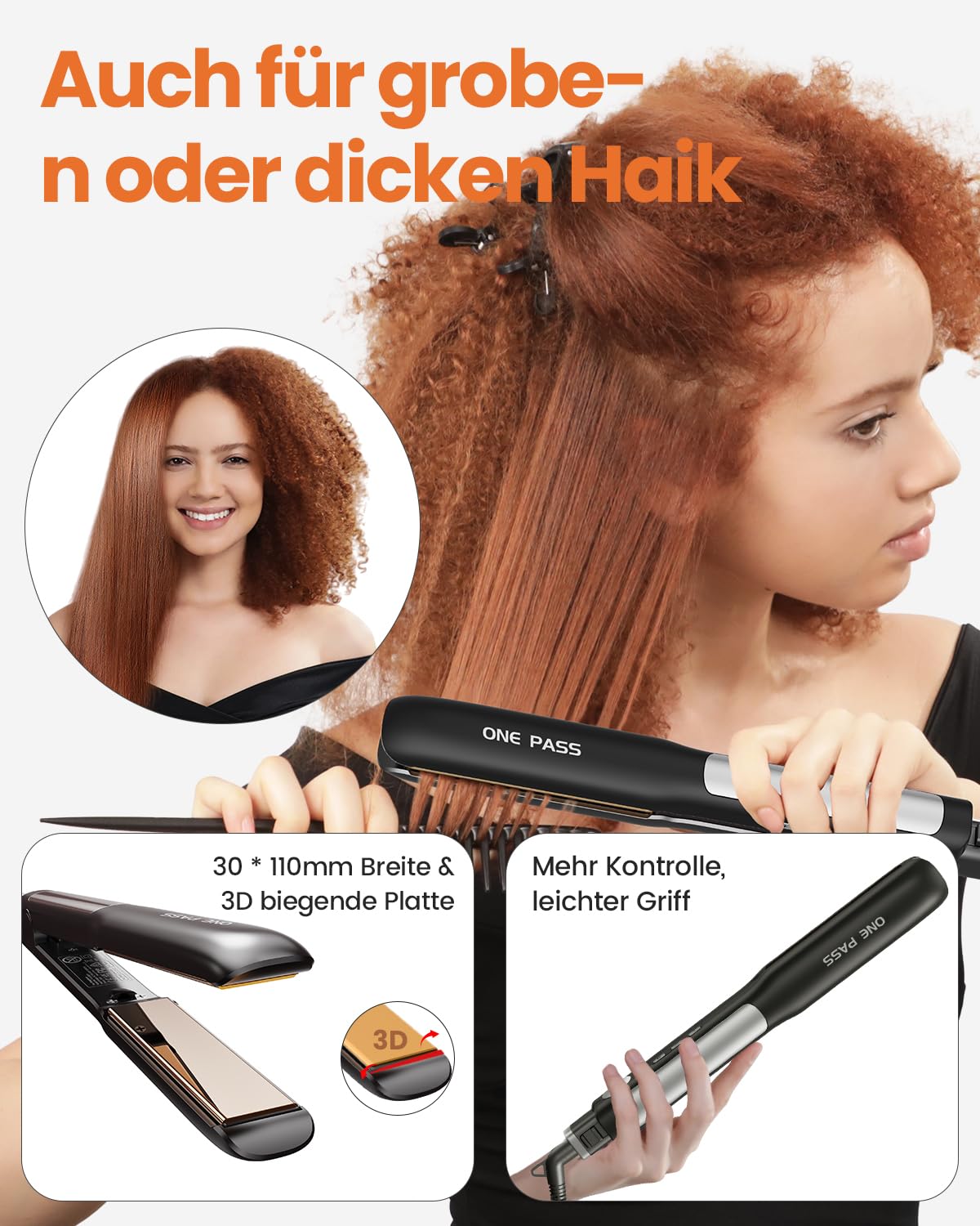 Faszin 2 in 1 Glätteisen Locken und Glätten, 20s Schnellaufheizung, Titanplatten Ionen Haarglätter für einen glatten Stil, 3D-Schwebepanel verhindert Haarziehen, mit LCD-Display, 130°C-230°C - Noir