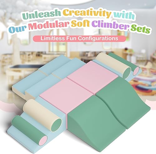 Miniatura 8 de Xilingol Juguetes de escalada suaves para niños pequeños, bloques de espuma rosa para gatear y deslizar, juegos de gimnasio suaves para preescolar,