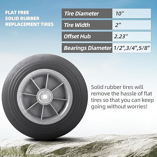Miniatura 2 de AR-PRO Paquete de 2 neumáticos y ruedas de goma sólida sin planos de 10 x 2 pulgadas, orificio de orificio de eje de 3/4 pulgadas y 5/8 pulgadas y