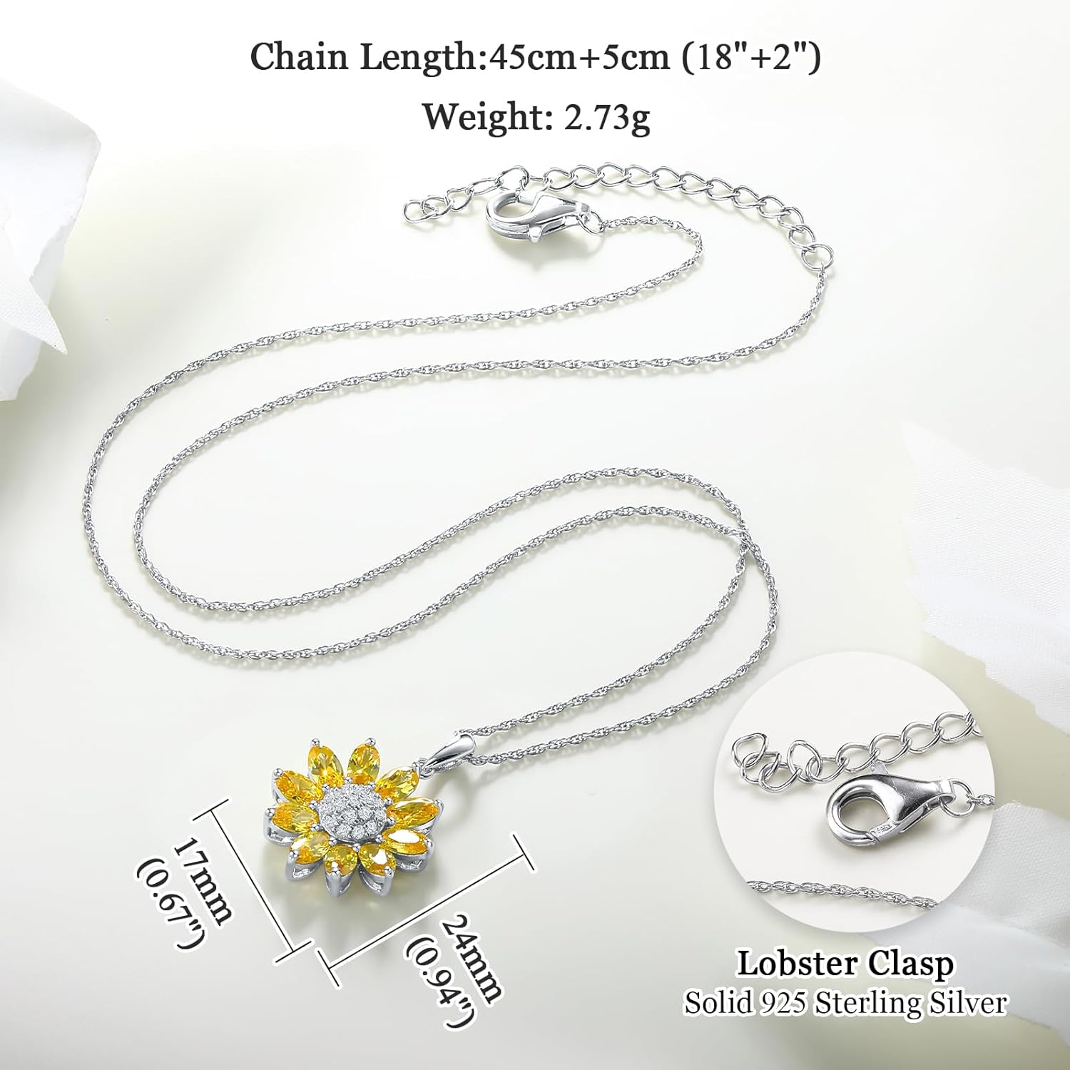 Dainty Sunflower Necklace 925 Sterling Silver White Gold Plated Leaf Clover Pendant Necklaces for Women Teen Girls Fashion Jewelry - Image 5