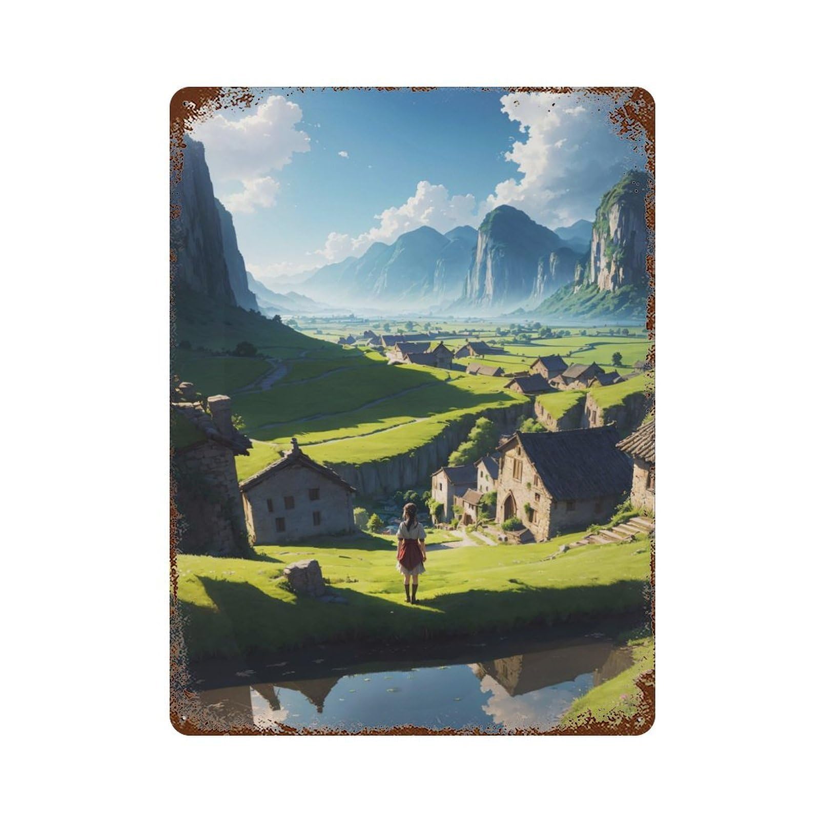 Beautiful Portrait Scenery 15.7"x11.8" Rust Effect Tin Sign, Industrial Home Decor for Living Room, Hallway And Home Decor