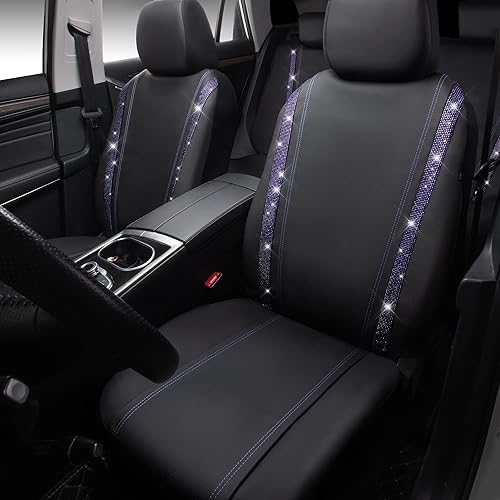 Miniatura 213 de CAR PASS Funda de asiento trasero de cuero y diamantes de imitación brillantes, impermeable, diseño de diamante brillante, ajuste universal, tiras