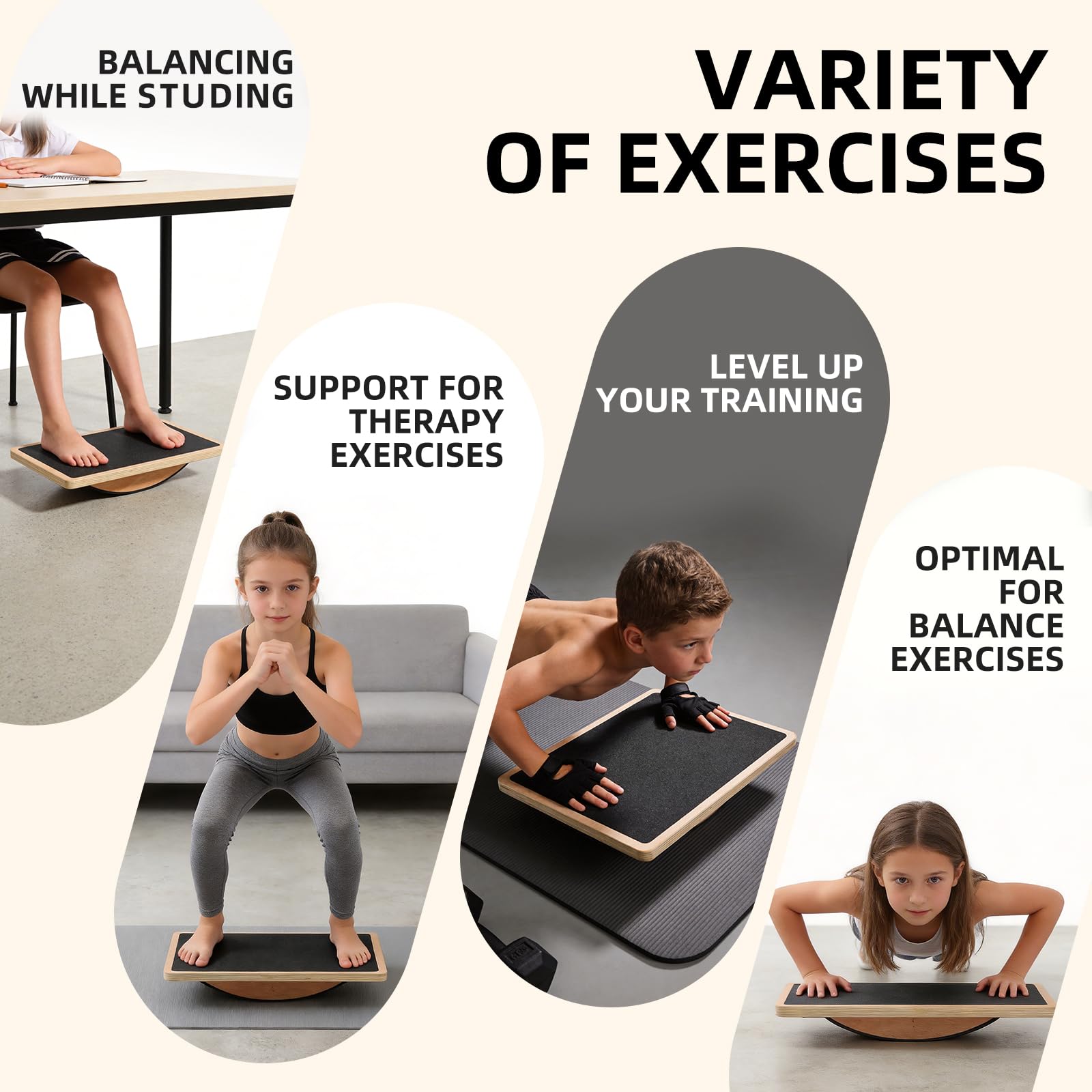 Balance Board Wobble Board for Adults and Kids - Anti-Slip 350LBS Balance Board for Physical Therapy,Balance Training,Posture Correction,Standing Desk Core Strength Wooden Balance Rocker Board