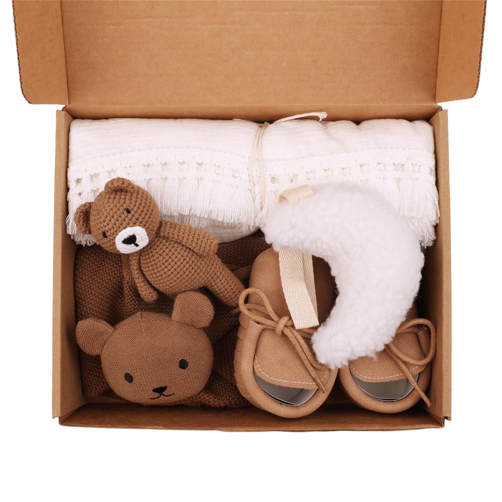 5-teiliges Baby-Set mit Baumwolldecke, beruhigendem Handtuch, Häkelspielzeug und Zubehör für Neugeborene