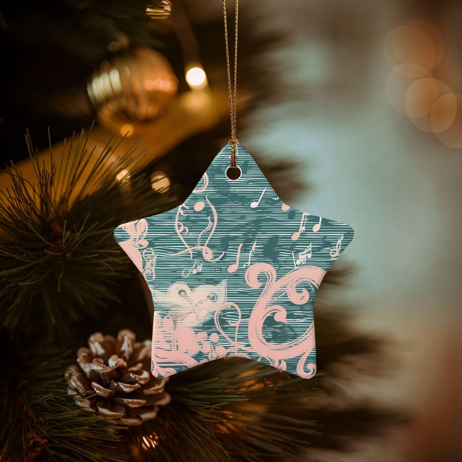 Christmas Tree Ornaments Ceramics Christmas Decorations Dream Note Ornaments with Gold Ribbon Porcelain Xmas Tree Crafts Star Shape Hanging Pendant for Christmas Tree Party Decor