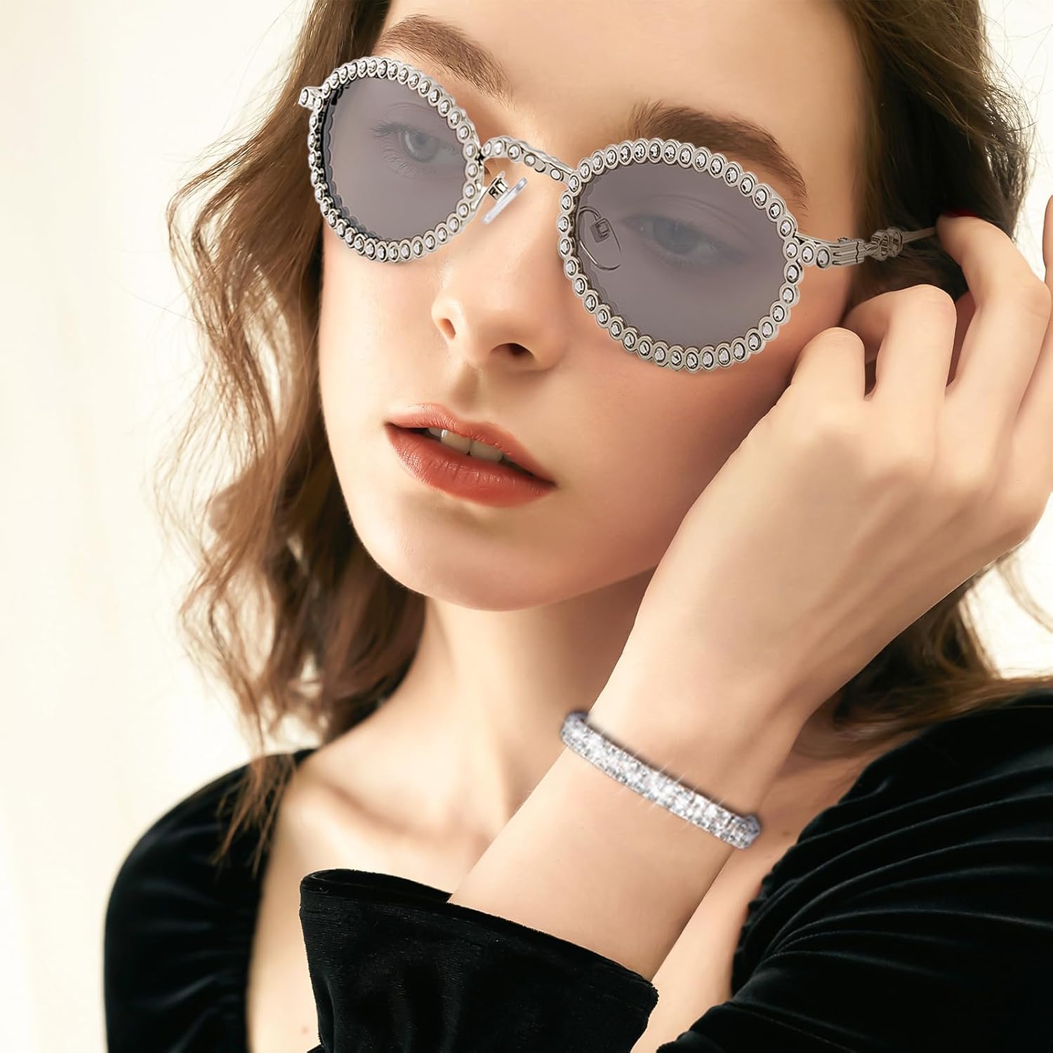 70s Disco Accessories Women's Disco Costume Jewelry Set with Sequin Hat Sunglasses Hair Tinsel Headband Disco Ball Necklace Earrings for Theme Party - Image 2