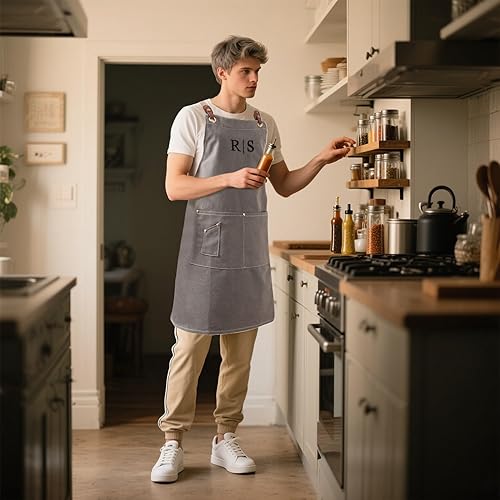 Miniatura 2 de Delantales de chef para mujeres y hombres, personalizados, de lona, con espalda cruzada, para cocinar, hornear, barista, jardinería, carpintería